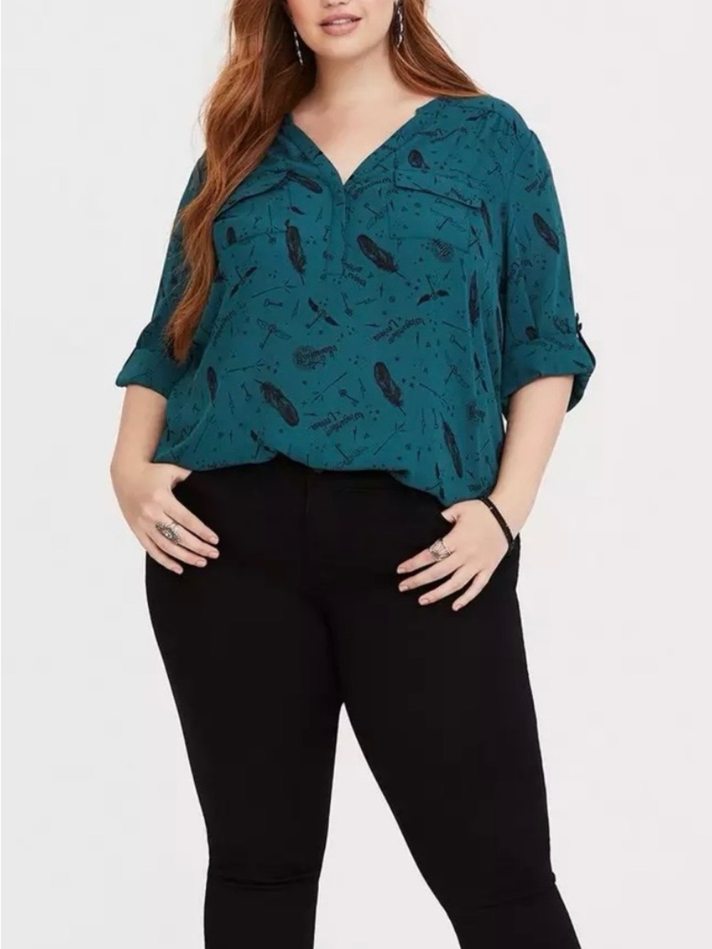 torrid Teal Feather-Print V-Neck Camisole